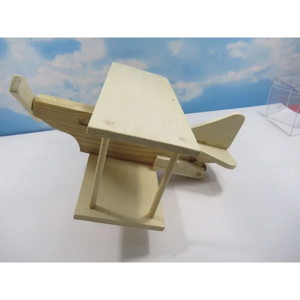 Childrens Handmade‎ Wooden Bi Wing Airplane With Propeller Paintable Plane